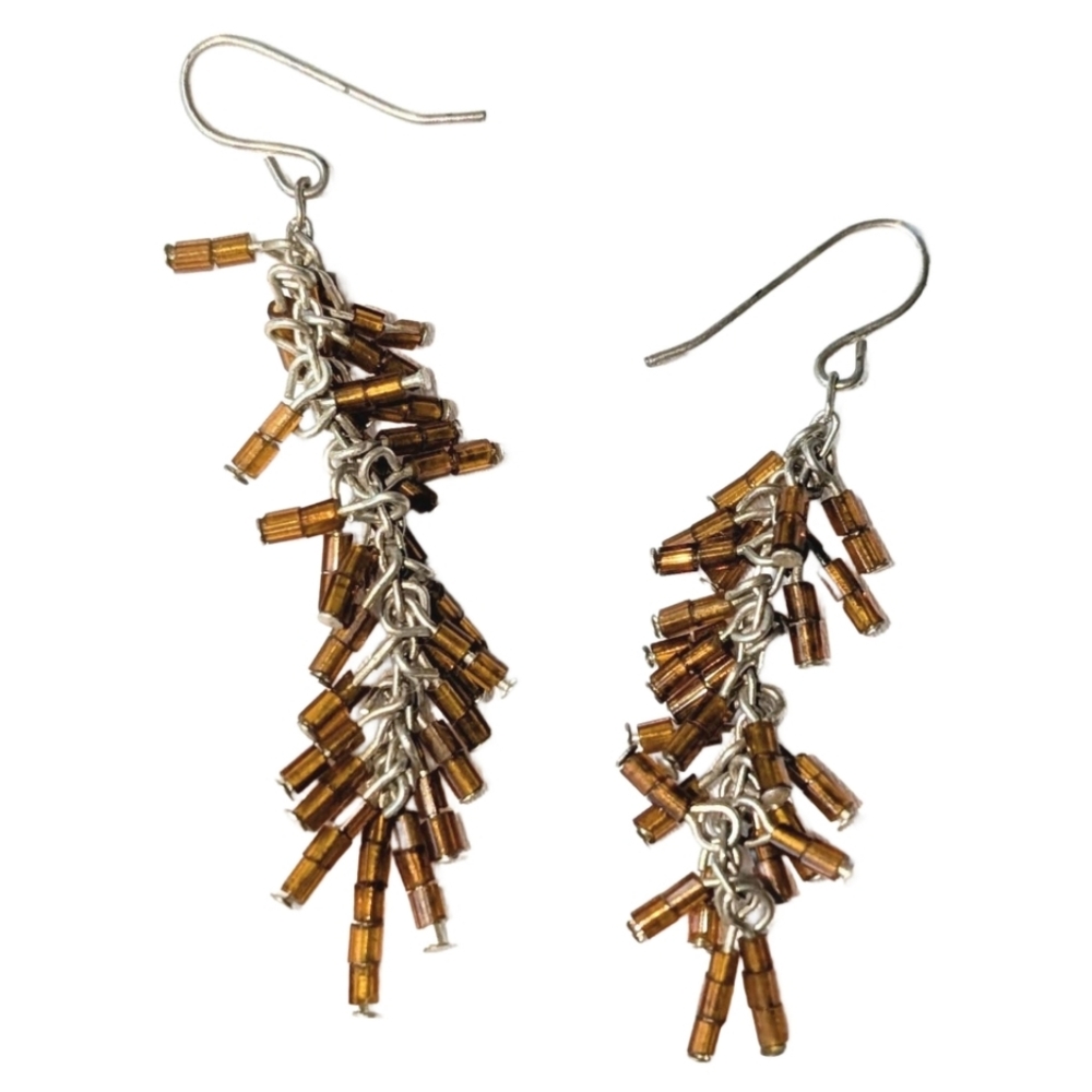 Brown Bead Fringe Drop Earrings